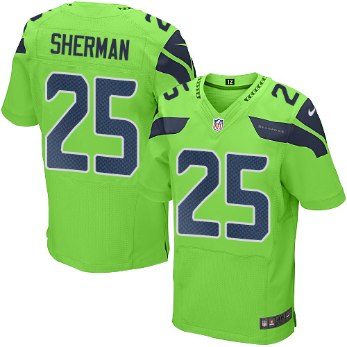 Men's Elite Richard Sherman Nike Jersey Green - #25 Rush NFL Seattle Seahawks